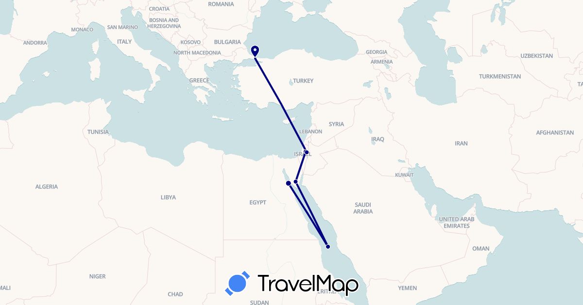TravelMap itinerary: driving in Egypt, Israel, Palestinian Territories, Turkey (Africa, Asia)